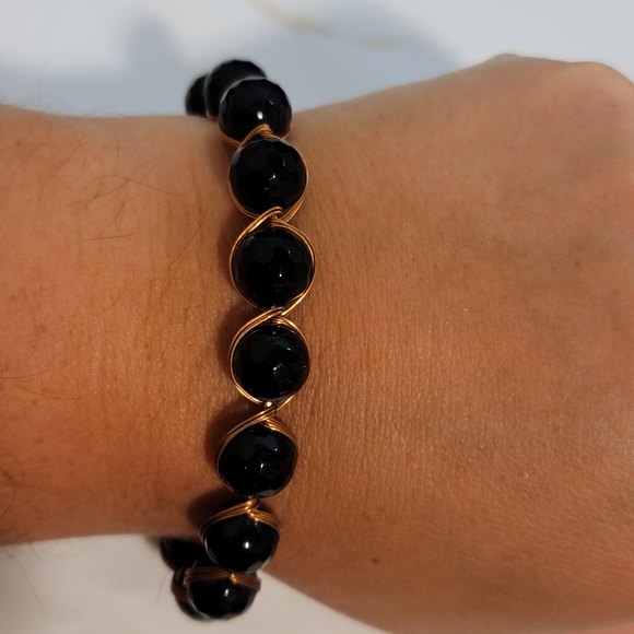 Handmade Wire Wrapped Black Faceted Bead Bracelet - Picture 1 of 6